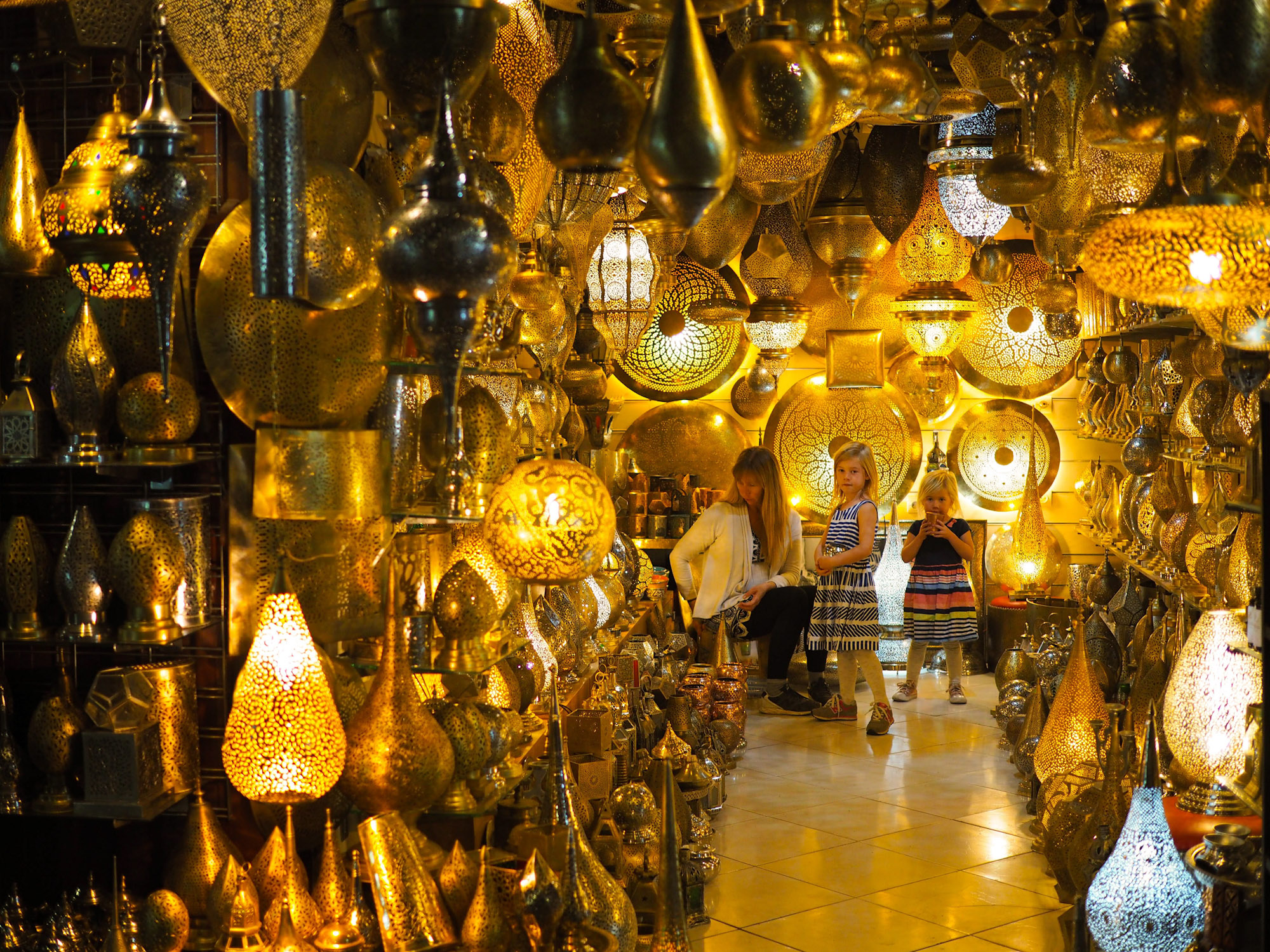 Shopping for lanterns in the Marrakech Medina