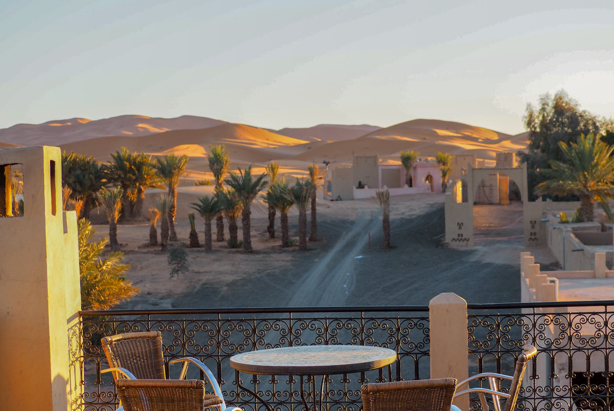 Desert dunes viewed from Hotel Kasbah Moyahut, Merzouga, Morocco