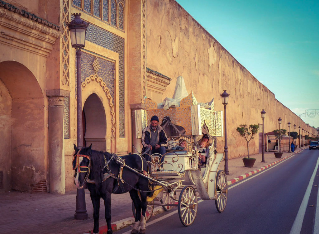 Decorative horse and carriage outside the palace walls in Meknes, Morocco