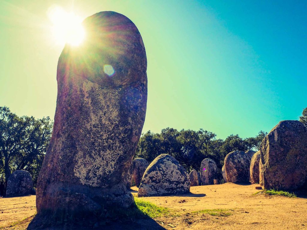 A field of Neolithic standing stones, near Evora, Portugal