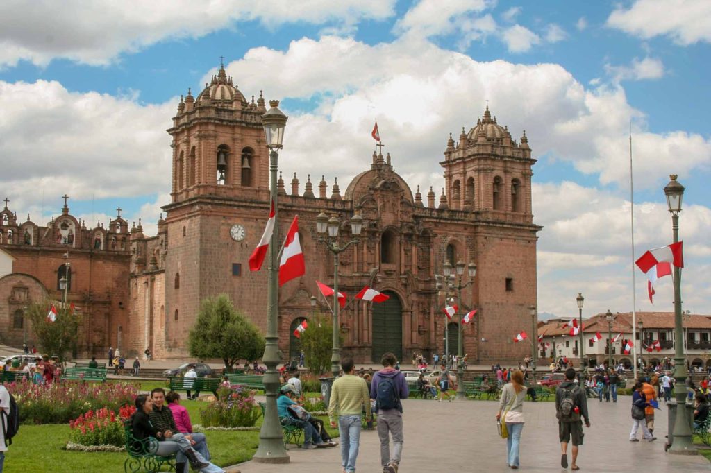 View of the front of the cathedral in Cusco, Peru