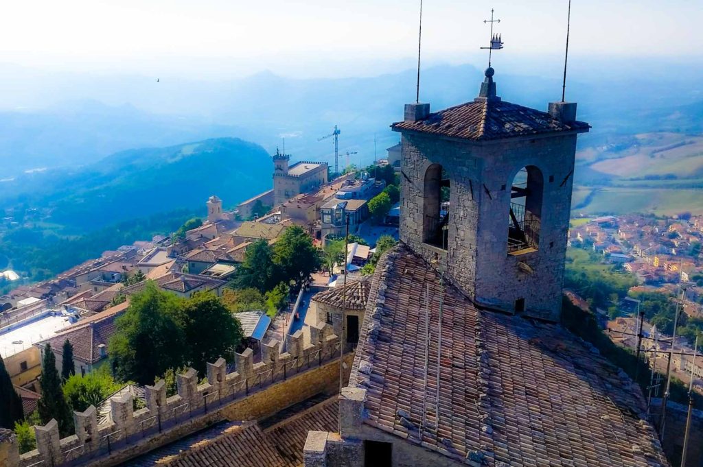 View of the city and landscape below, from the top of San Marino castle
